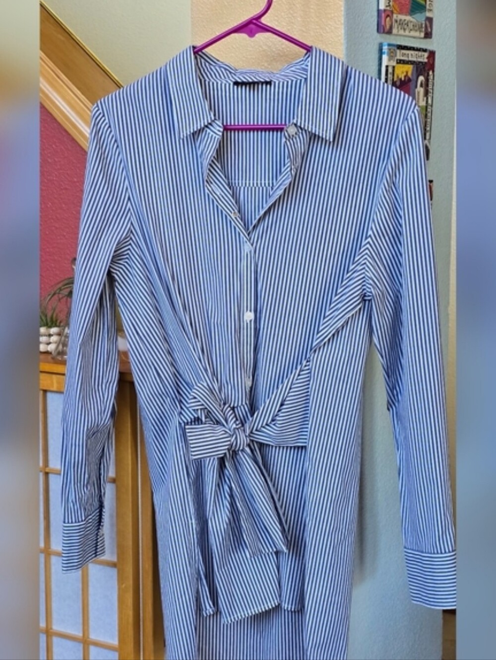 IMNYC blue/white Striped tunic tie Blouse Size Medium